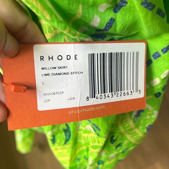 NWT RHODE Azure Top & Willow Skirt in Lime Diamond Stitch Puff Sleeve Paisley - Picture 7 of 10